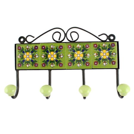 Light Forest Green Tiny Flower Ceramic Tile Hook